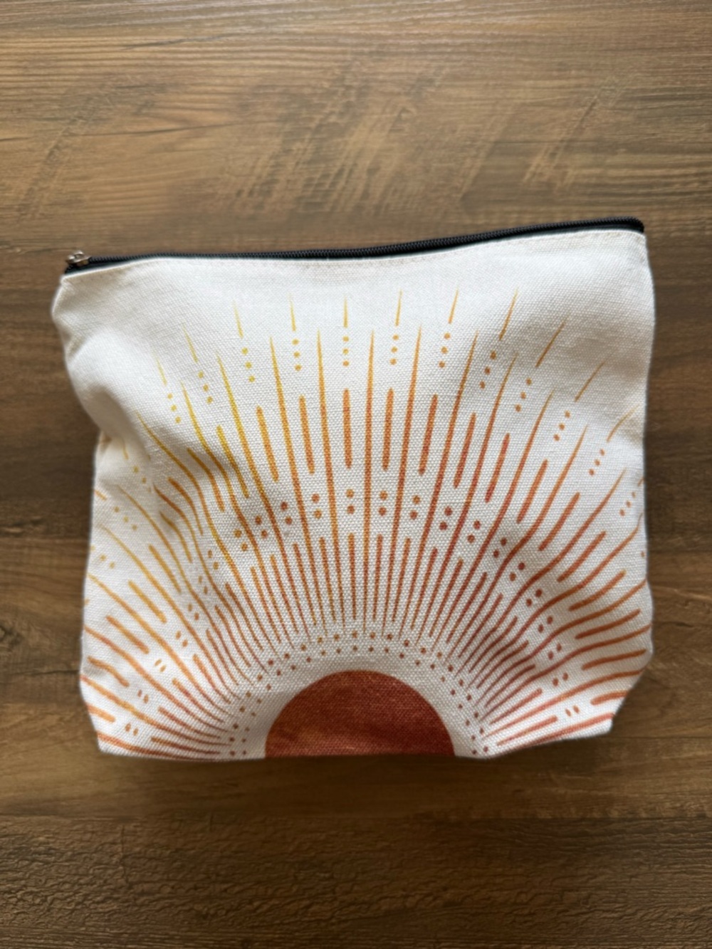 Canvas Sunburst Zip Pouch in Cream and Rust